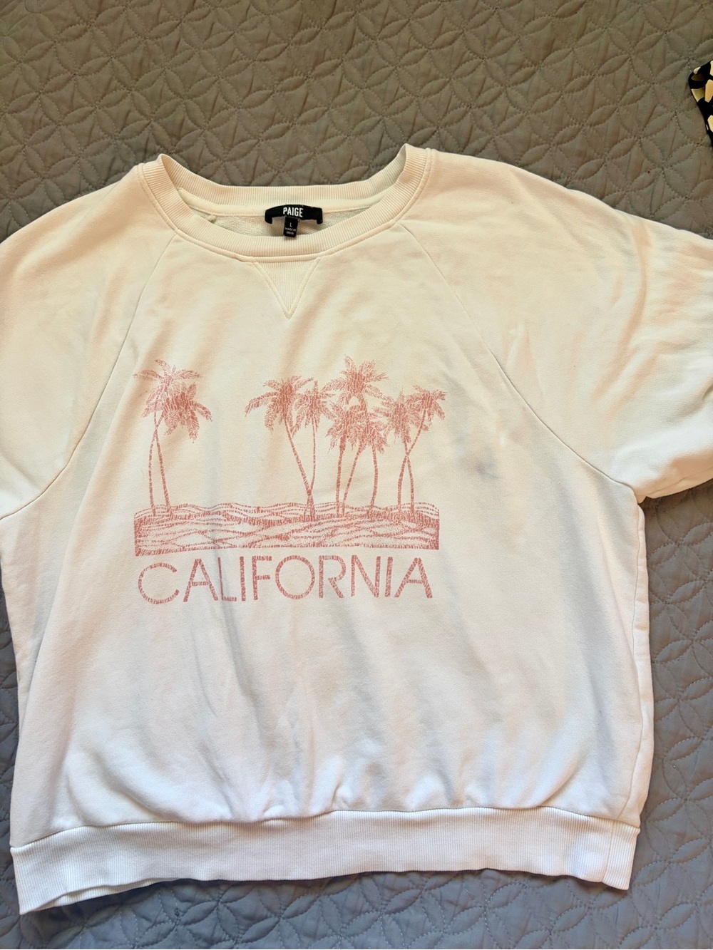 PAIGE Cream Crewneck Sweatshirt with Pink Palm California Graphic *flawed